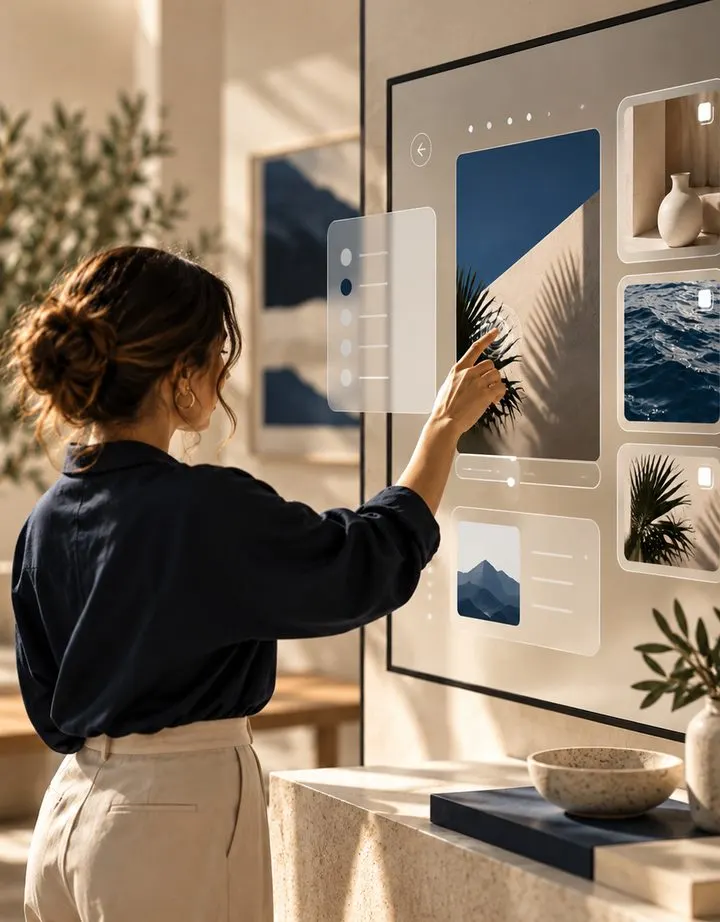 Persona usando una pantalla táctil interactiva